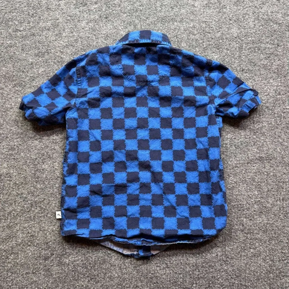 Tommy Bahama Button Up Shirt Boys 5/6 Blue‎ Checkered Short Sleeve Casual Top
